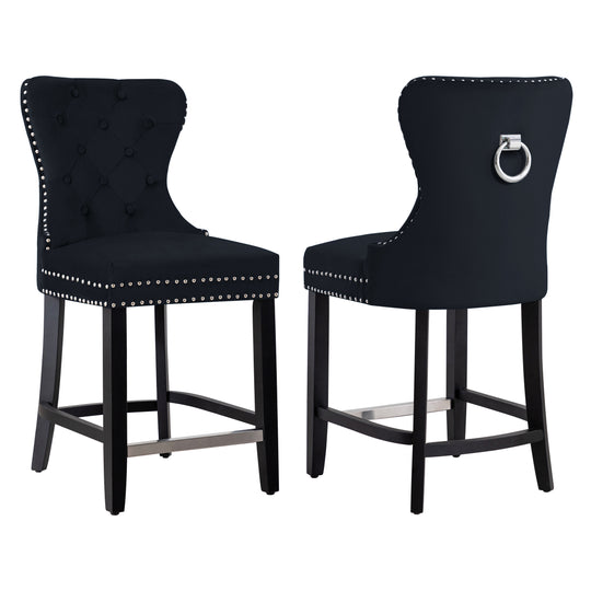 Wordford 24" Tufted Velvet Counter Stool (Set of 2), Black