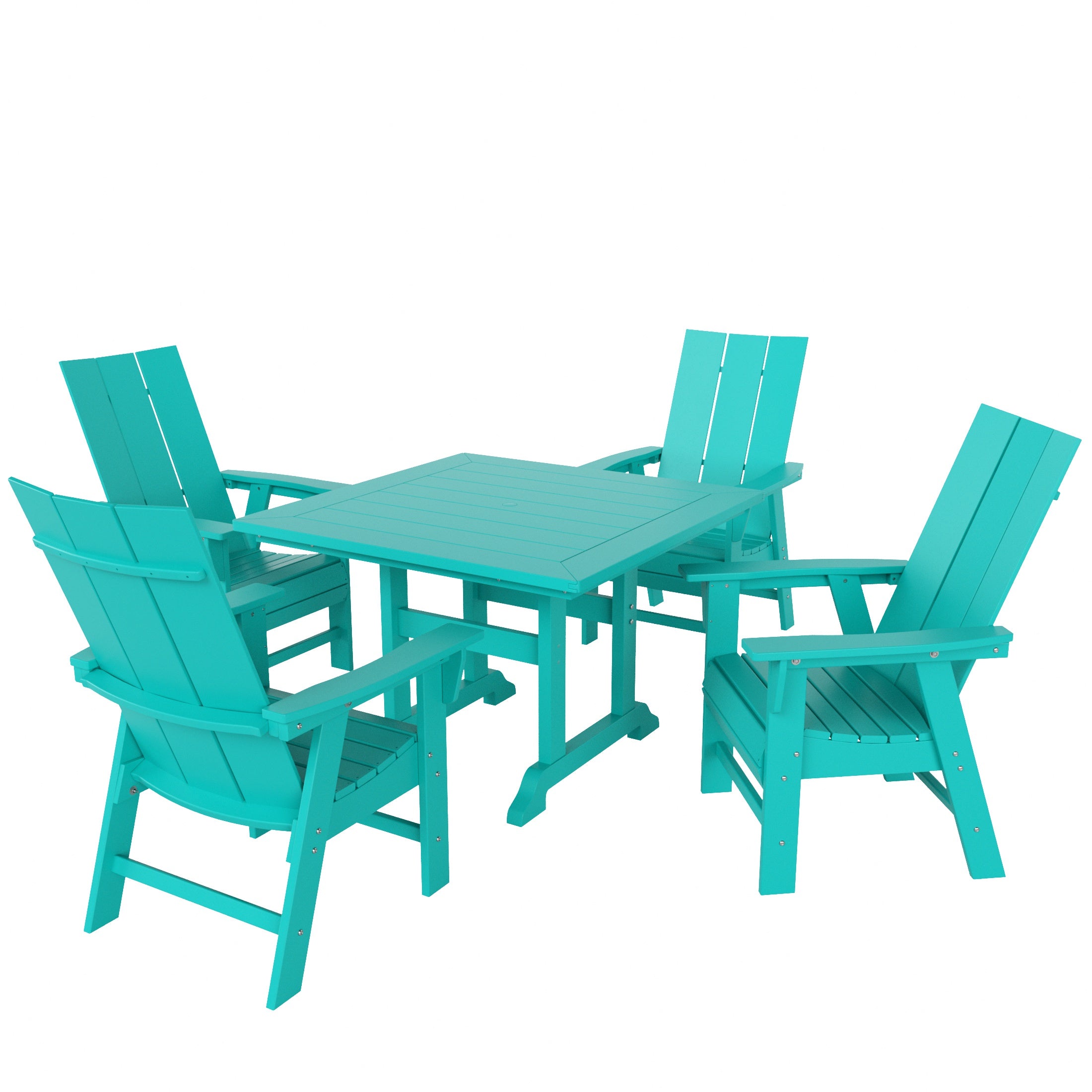 Ashore 5 Piece Outdoor Patio Dining Square Table and Modern Armchair Set