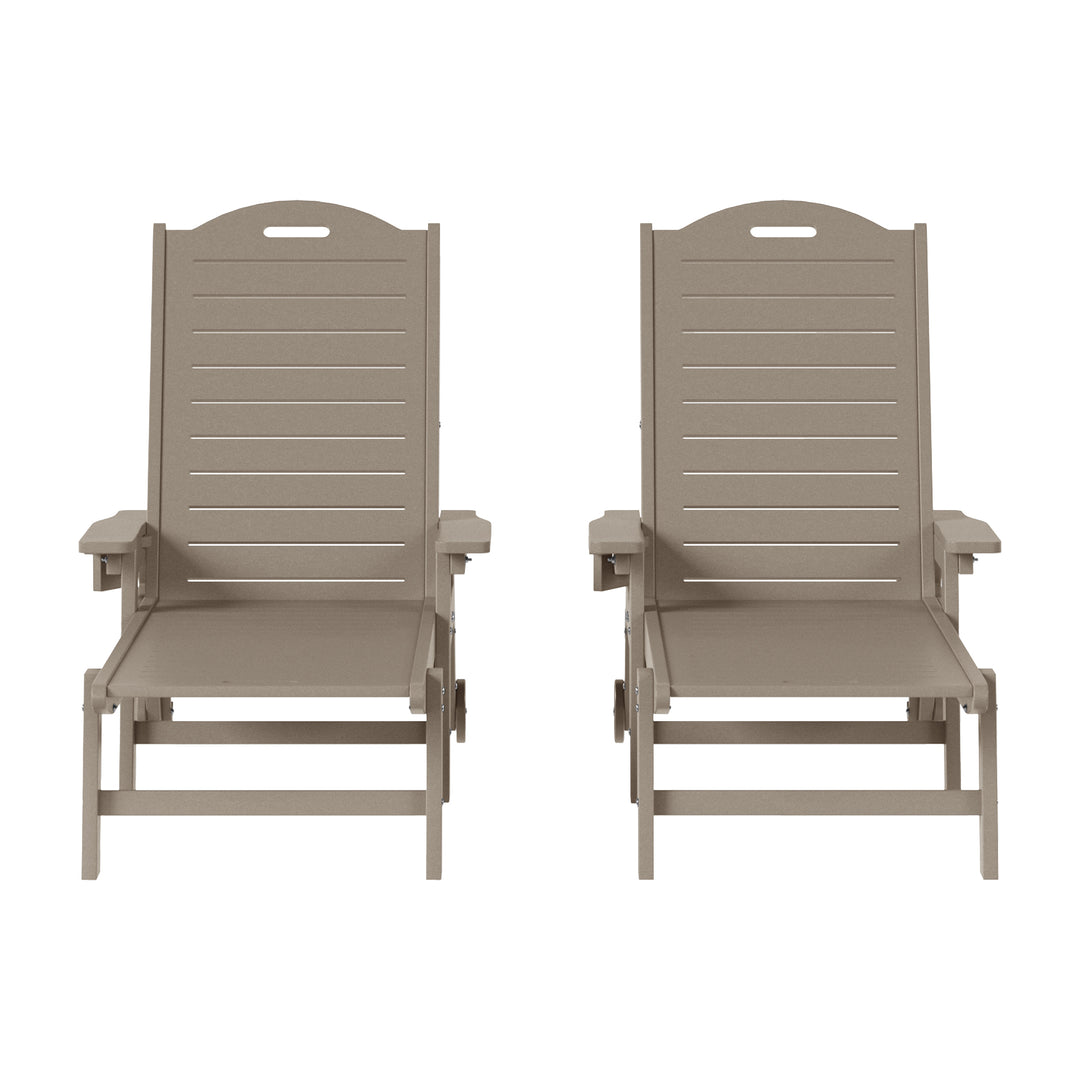 Aruba Outdoor HDPE Patio Chaise Lounges With Wheels & Cup Holder (Set of 2)