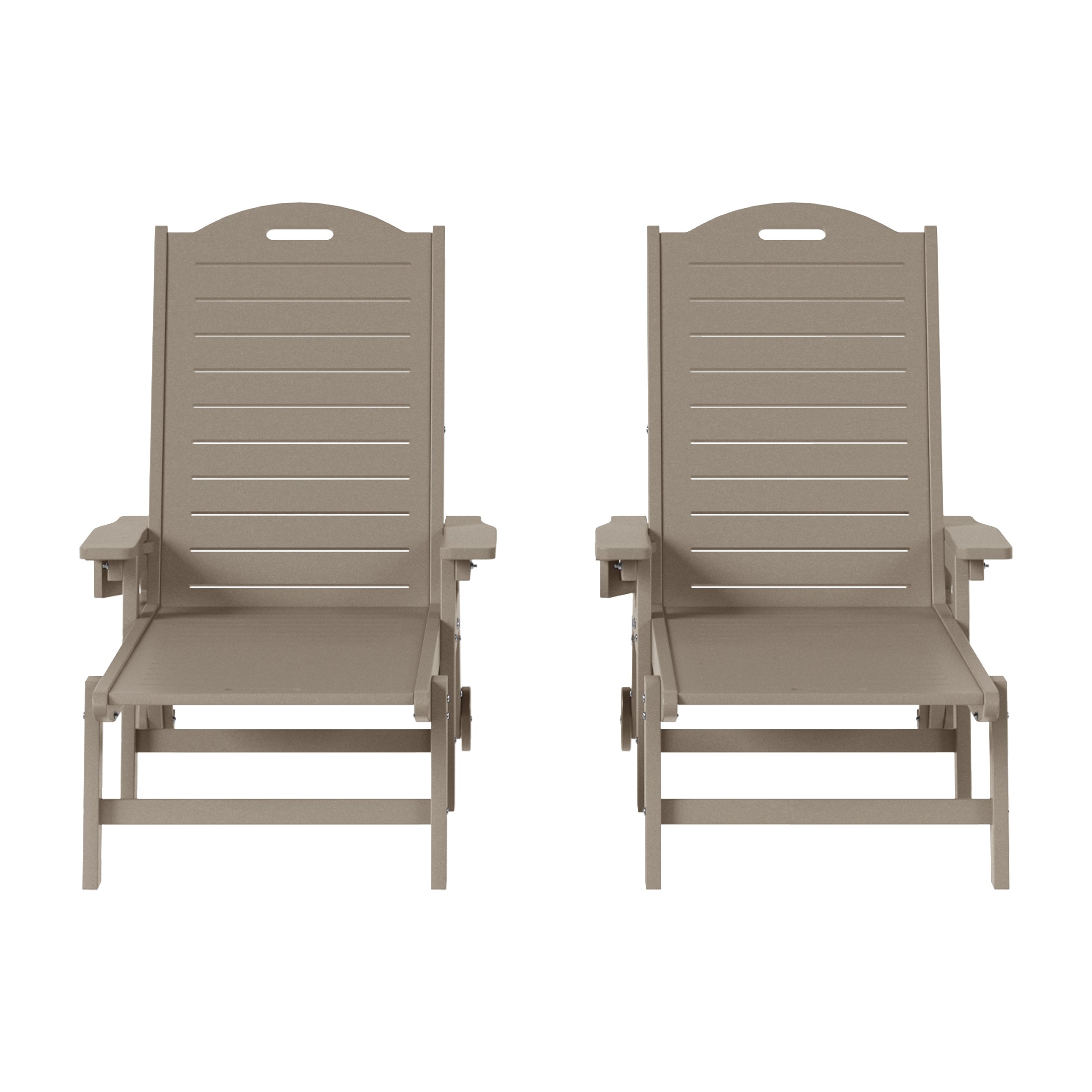 Aruba Outdoor HDPE Patio Chaise Lounges With Wheels & Cup Holder (Set of 2)