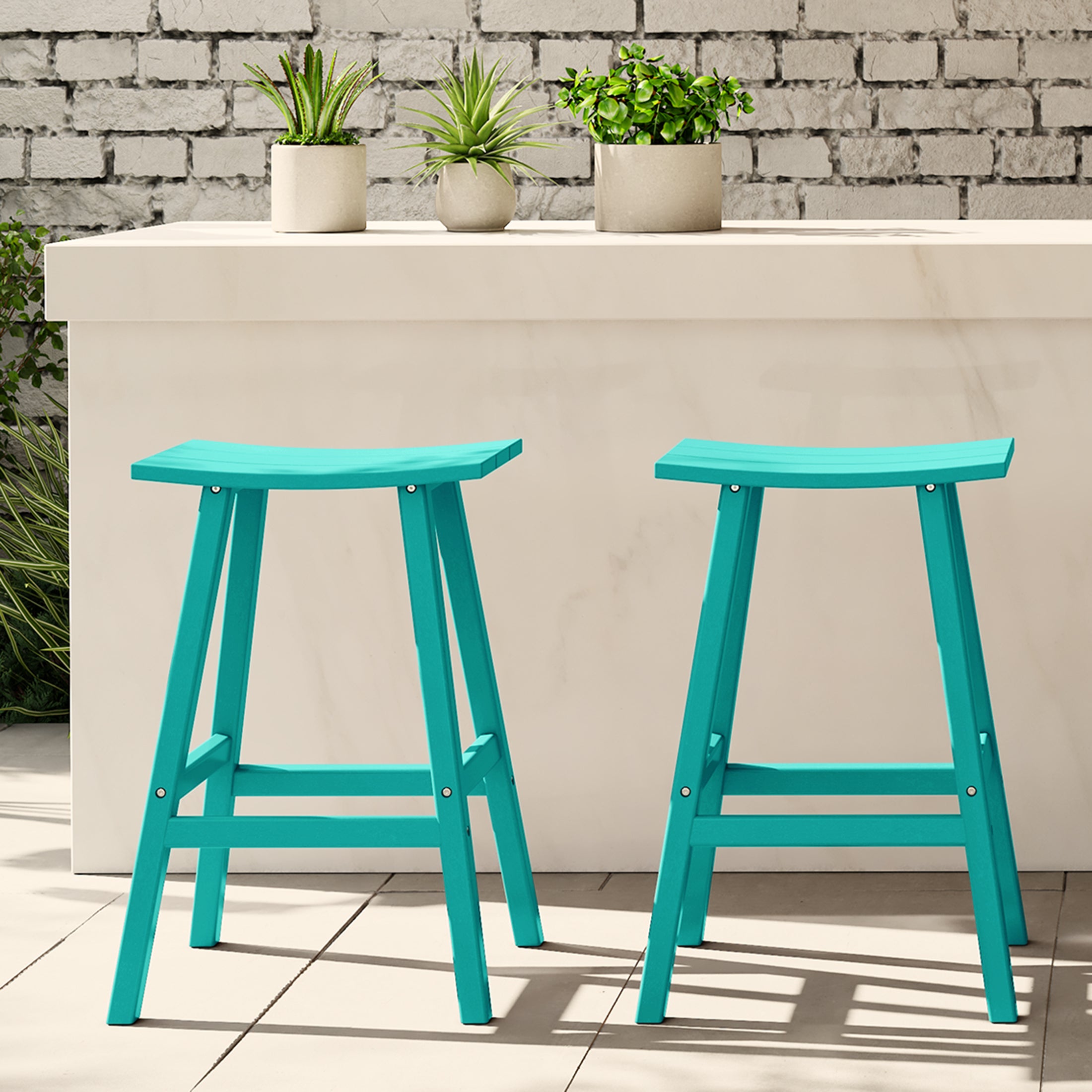Malibu 29" HDPE Outdoor Patio Bar Height Bar Stools (Set of 2)