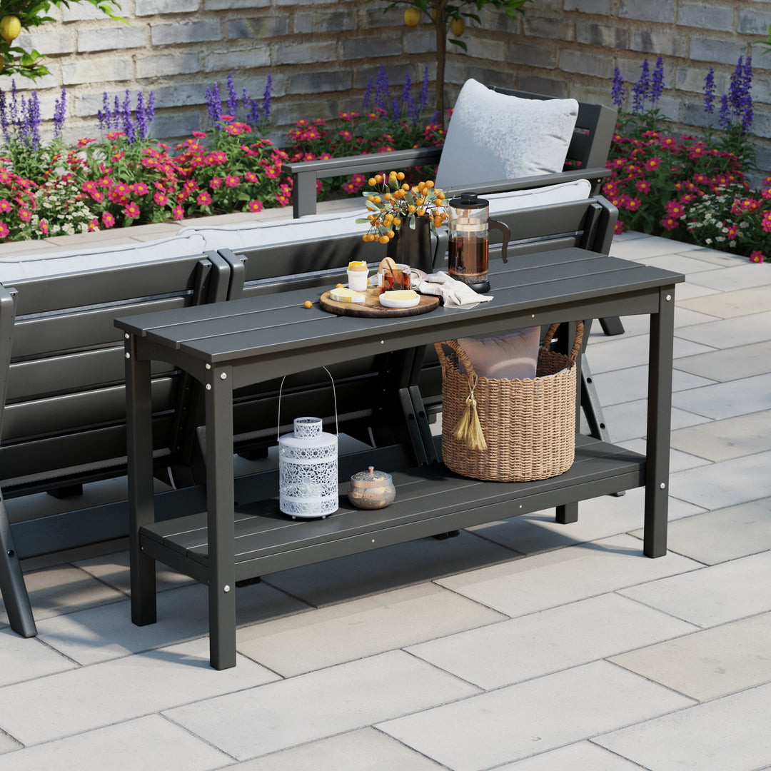 Malibu 55" Outdoor Patio HDPE Adirondack 2-Tier Shelf Console Table
