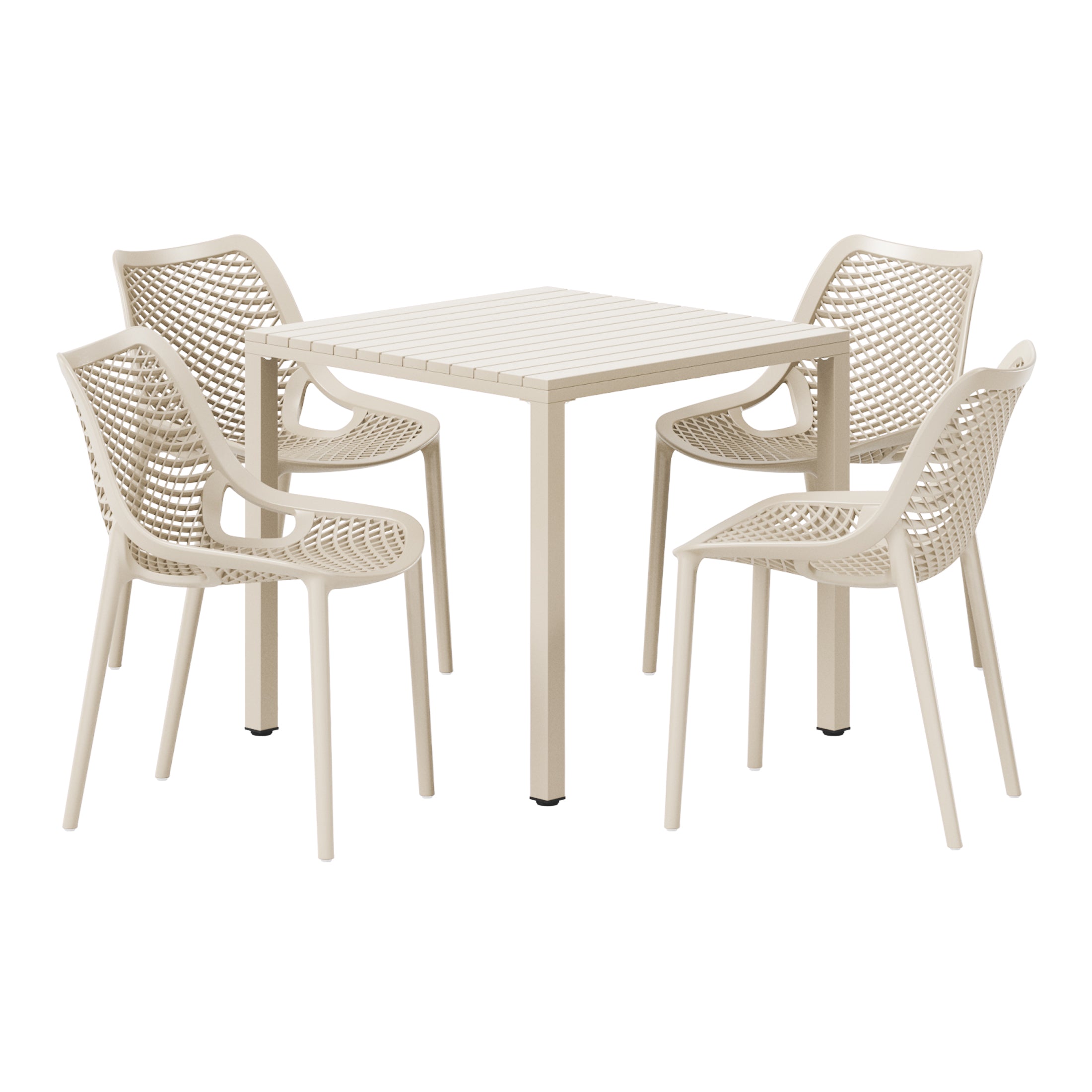 Playa 5-Piece Outdoor Patio Metal Frame Dining Table Set with Stackable Patio Dining Chairs