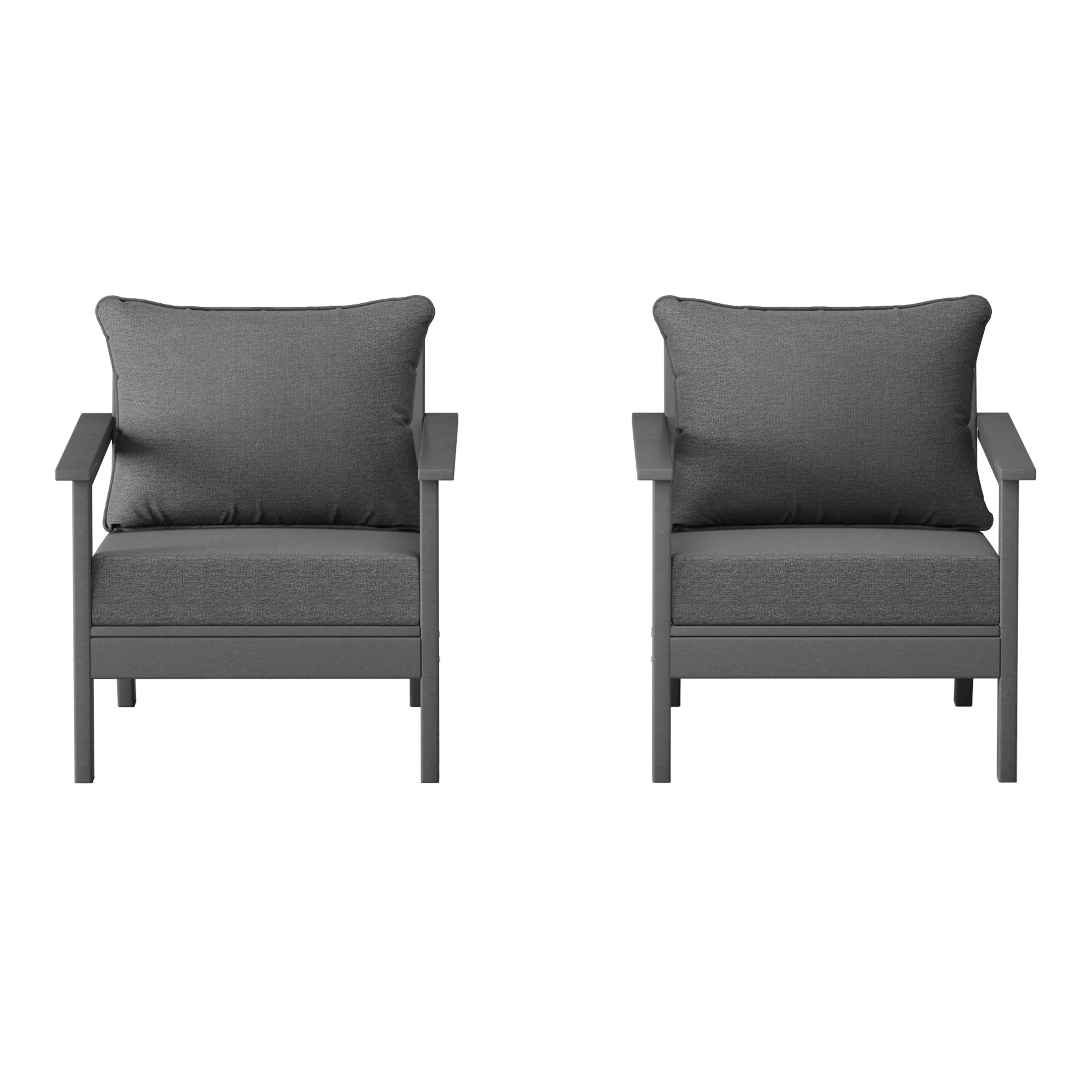 Avalon Outdoor Modern HDPE Patio Club Chairs with Deep Seat Cushions (Set of 2)
