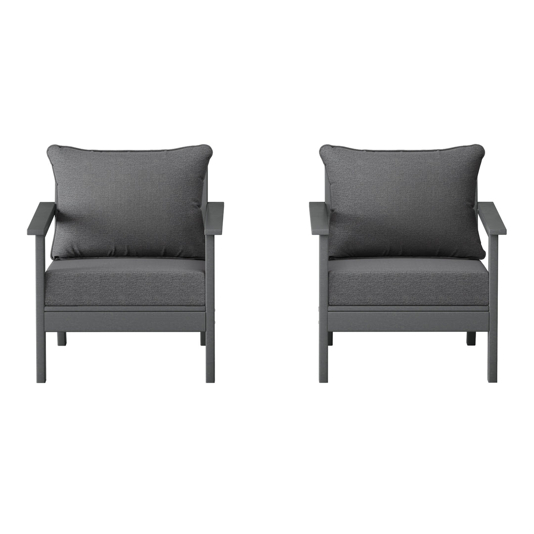 Avalon Outdoor Modern HDPE Patio Club Chairs with Deep Seat Cushions (Set of 2)