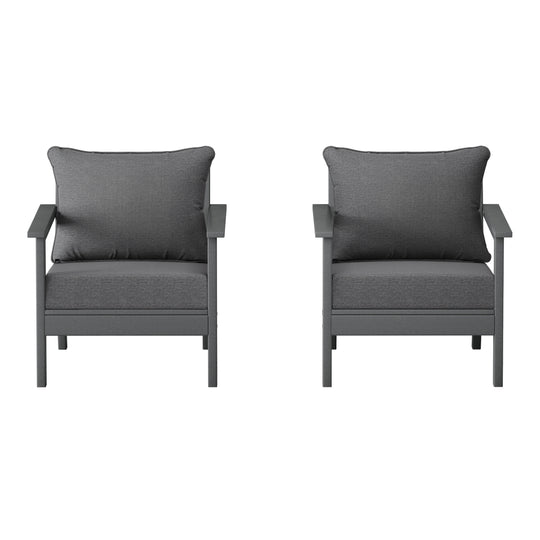 Avalon Outdoor Modern HDPE Patio Club Chairs with Deep Seat Cushions (Set of 2)