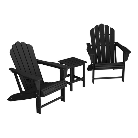 Highland 3-Piece Outdoor Patio HDPE Adirondack Chair With Cup Holder and Table Set