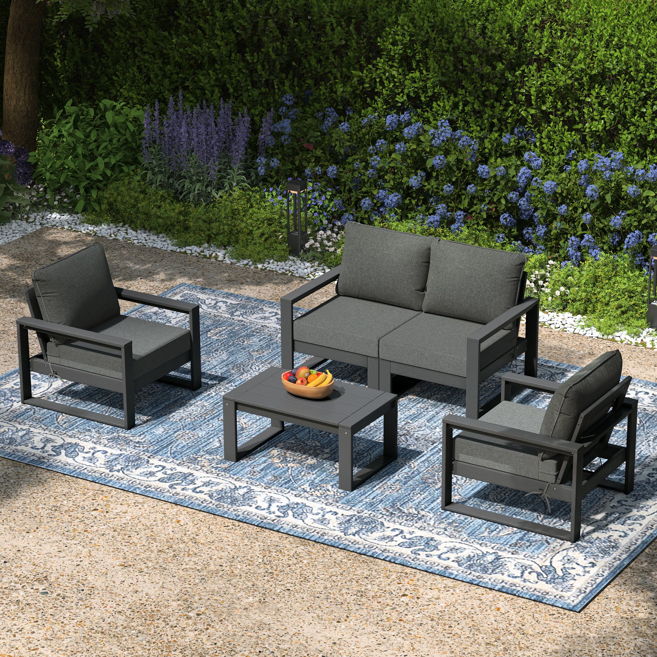 Montara 5-Piece Modern HDPE Outdoor Patio Furniture Sofa Conversation Set with Coffee Table