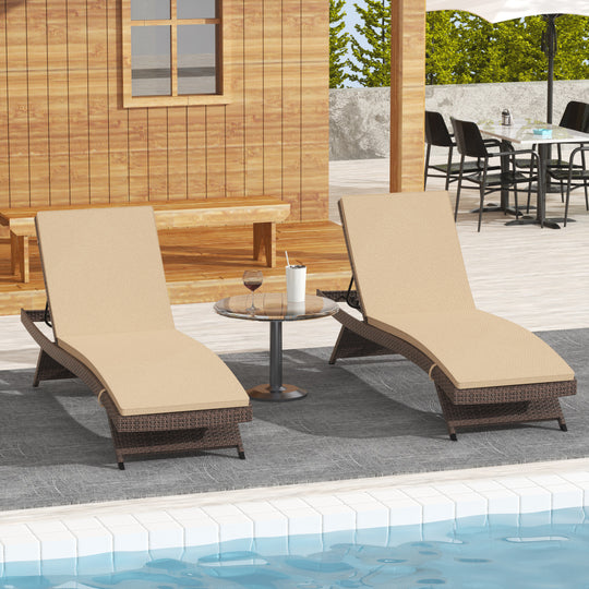 Somerset Brown Rattan Wicker Outdoor Patio Chaise Lounge with Cushion (Set of 2)