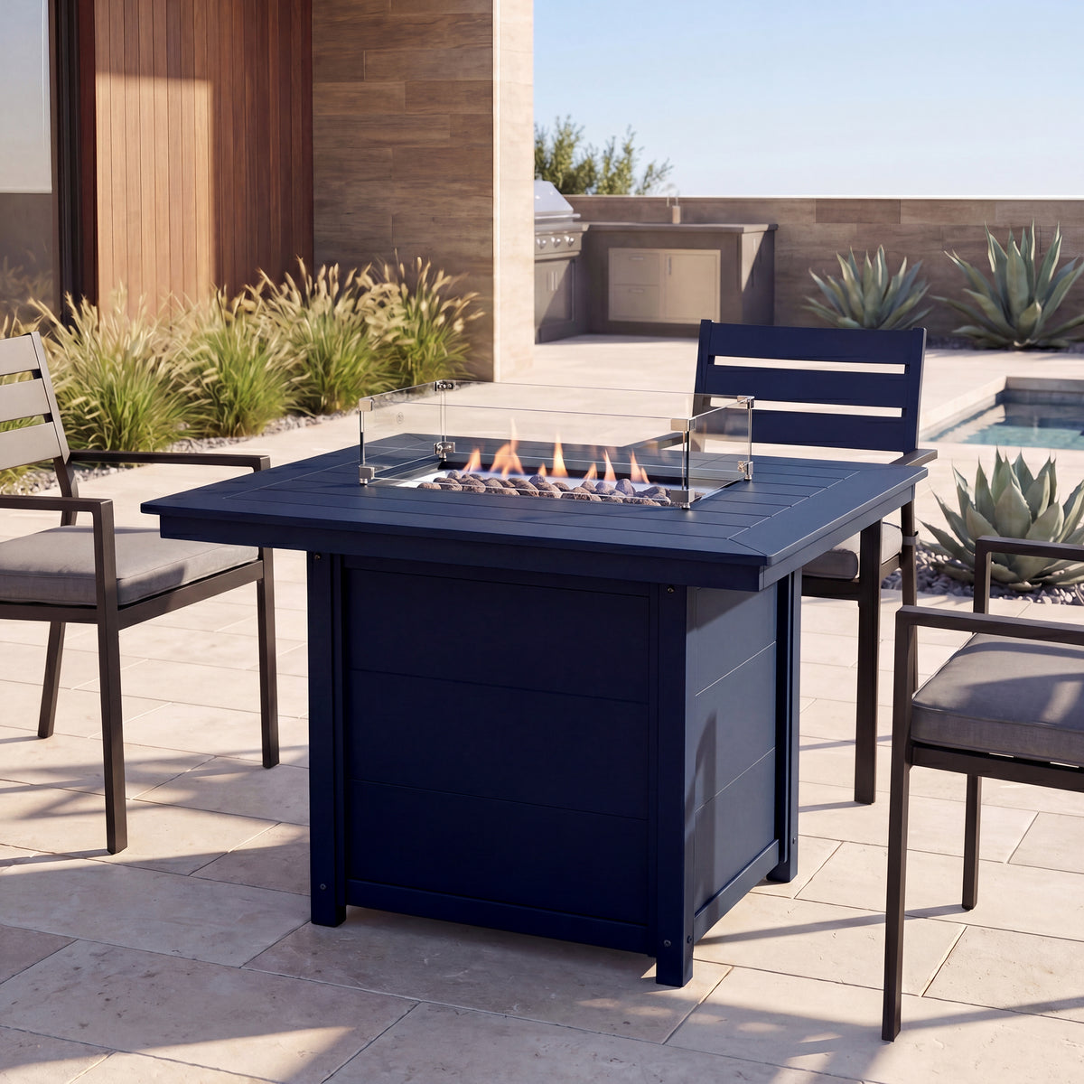 Helios 46" Modern Outdoor Patio Gas Propane Rectangular Fire Pit Table