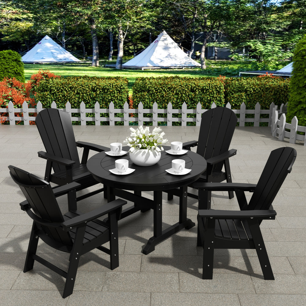 Malibu 5 Piece Outdoor Patio Dining Round Table and Curved Back Armchair Set