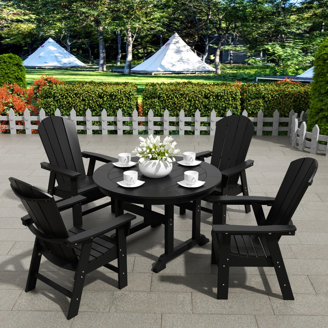 Malibu 5 Piece Outdoor Patio Round Dining Table and Curved Back Armchair Set