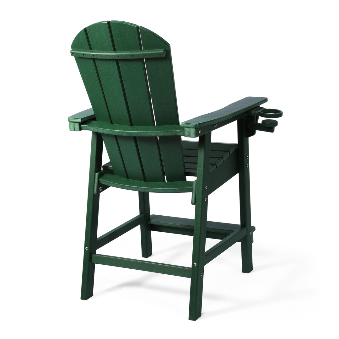 Malibu Outdoor HDPE  Tall Adirondack Counter Height Bar Chair With Cup Holder