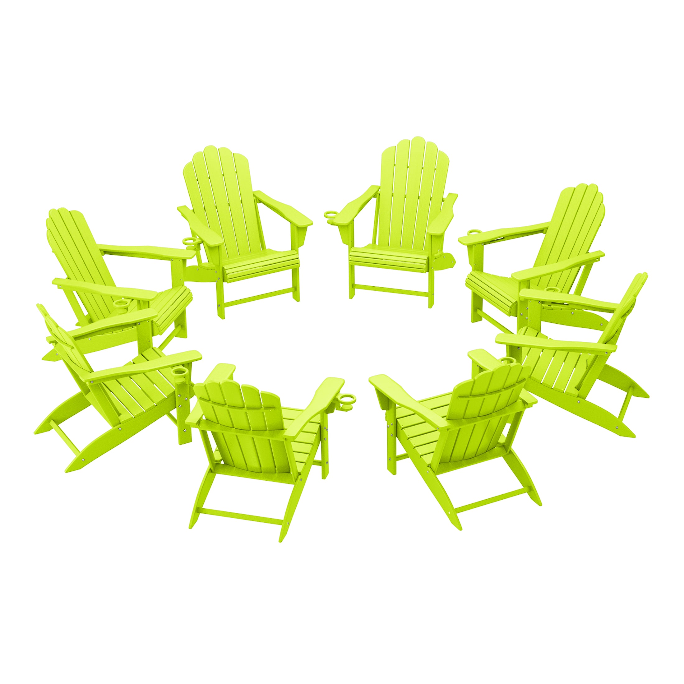 Highland Outdoor Patio HDPE Adirondack Chairs With Cup Holders (Set of 8)