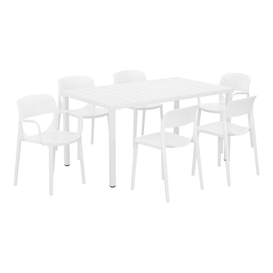 Playa 7-Piece Outdoor Rectangular Metal Patio Dining Table Set With Stackable Patio Dining Chairs