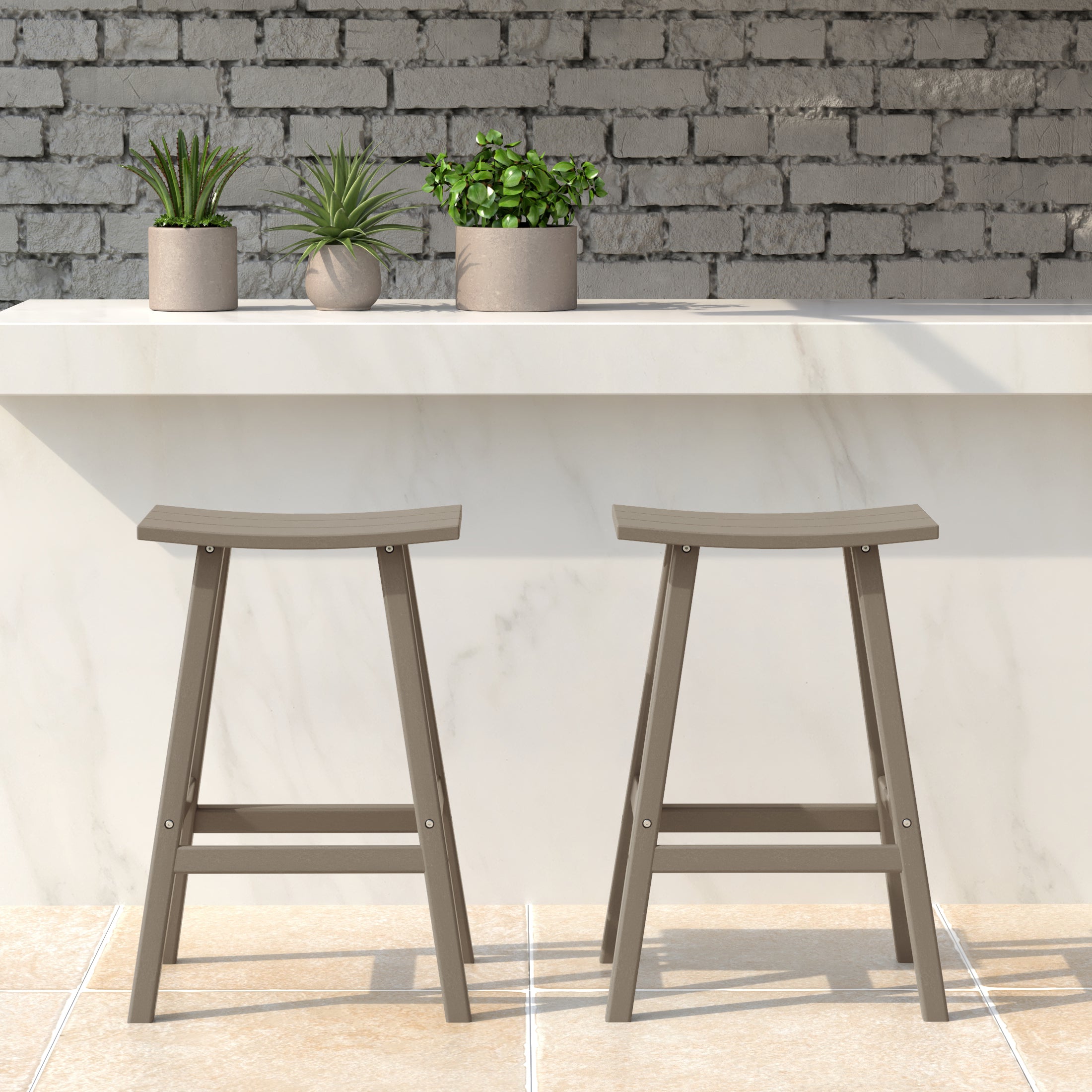 Malibu 24" HDPE Outdoor Patio Counter Height Bar Stools (Set of 2)