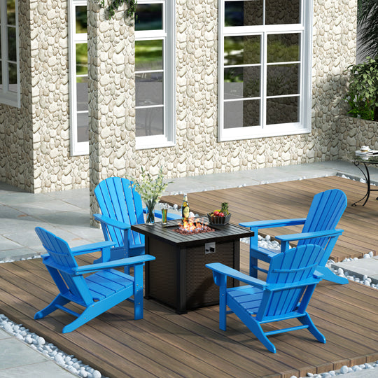 Dylan Outdoor Patio Adirondack Chair With Square Fire Pit Table Sets