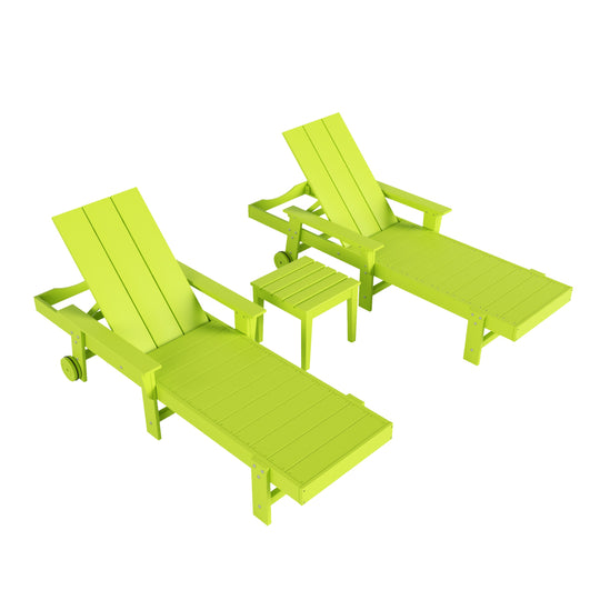 Ashore Modern Poly Reclining Chaise Lounge Set with Side Table