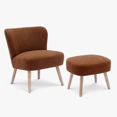 Genevieve Mid-Century Boucle Accent Chair with Ottoman Foot Stool Set