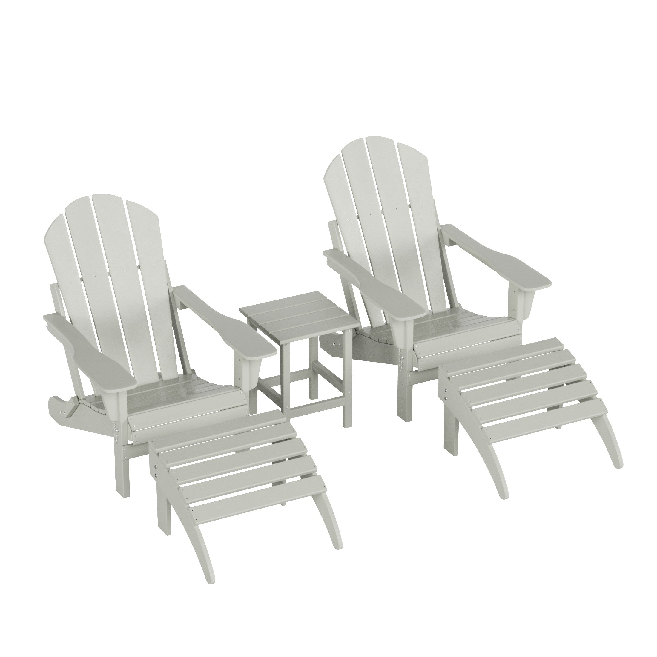 Malibu 5-Piece set classic Adirondack chairs with ottoman and a small coffee table (2 seater)