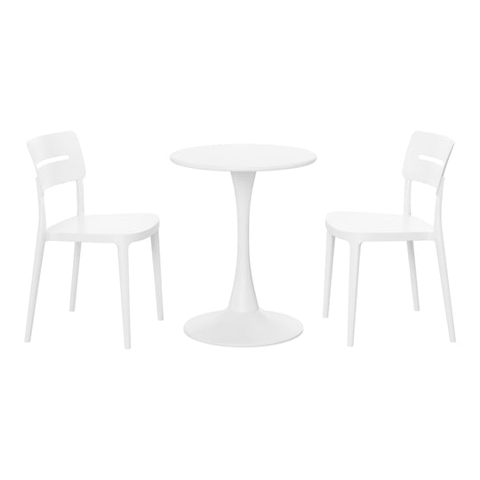 Playa 3-Piece Outdoor Round Metal Patio Dining Table Set With Stackable Patio Chairs