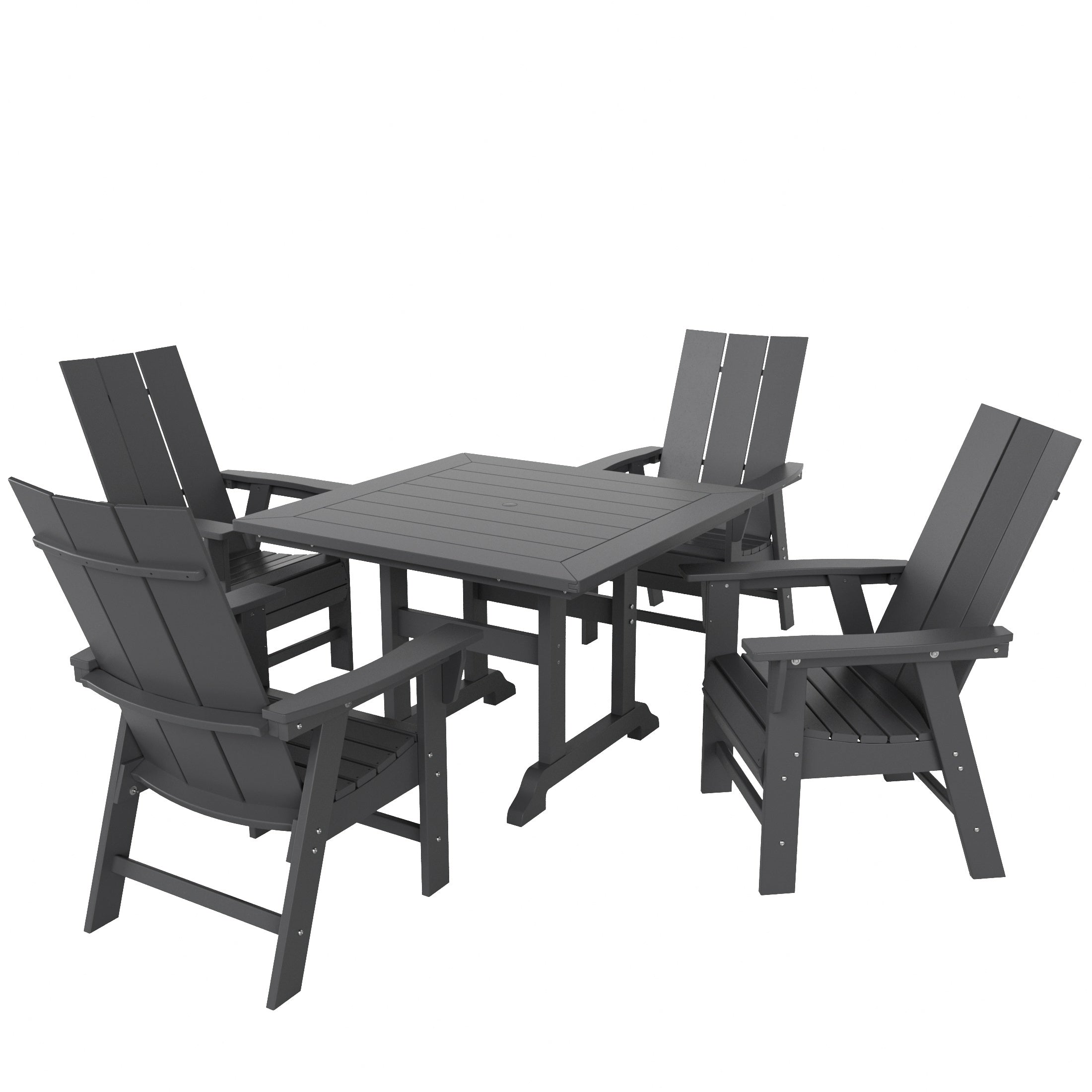 Ashore 5 Piece Outdoor Patio Dining Square Table and Modern Armchair Set