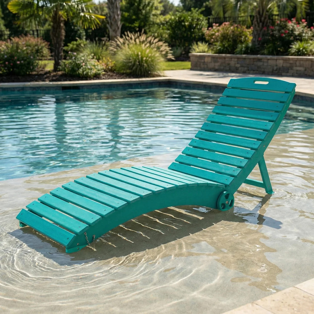 Outdoor HDPE In-Pool Patio Chaise Lounge Chair With Wheels