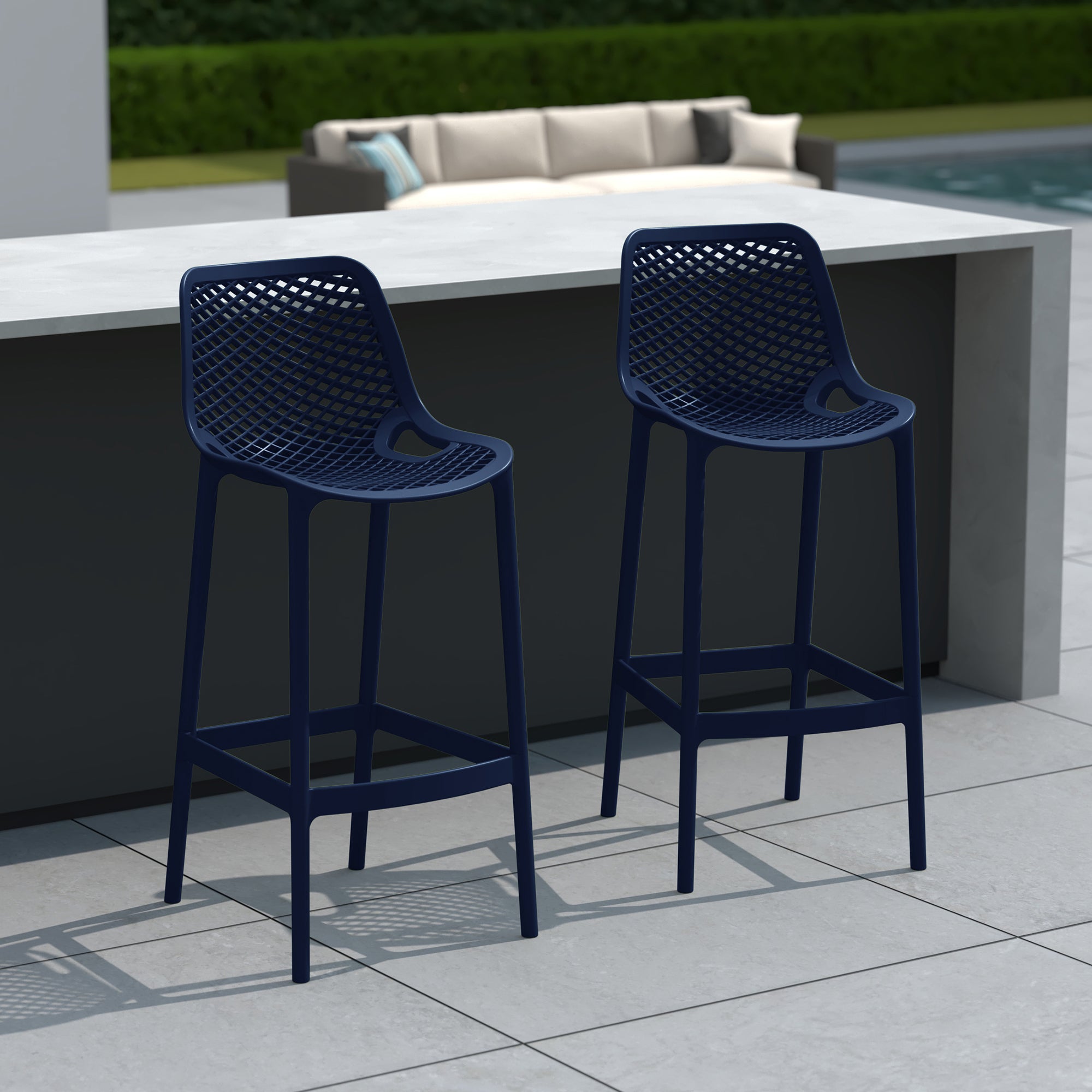 Playa 41.75" Outdoor Modern Polypropylene Plastic Patio Bar Height Stools (Set of 2)
