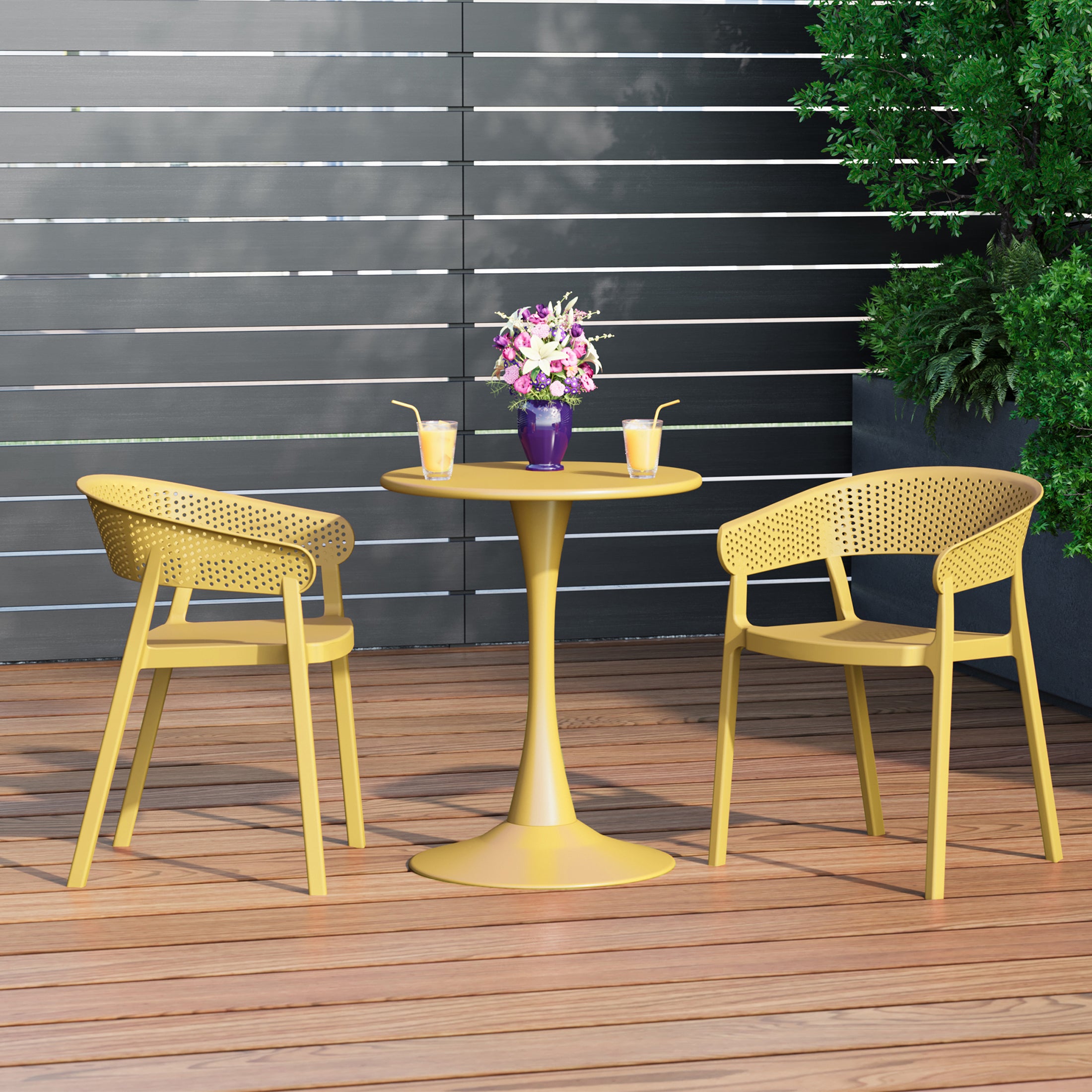 Playa Outdoor Modern Stackable Plastic Resin Patio Dining Armchair (Set of 2)