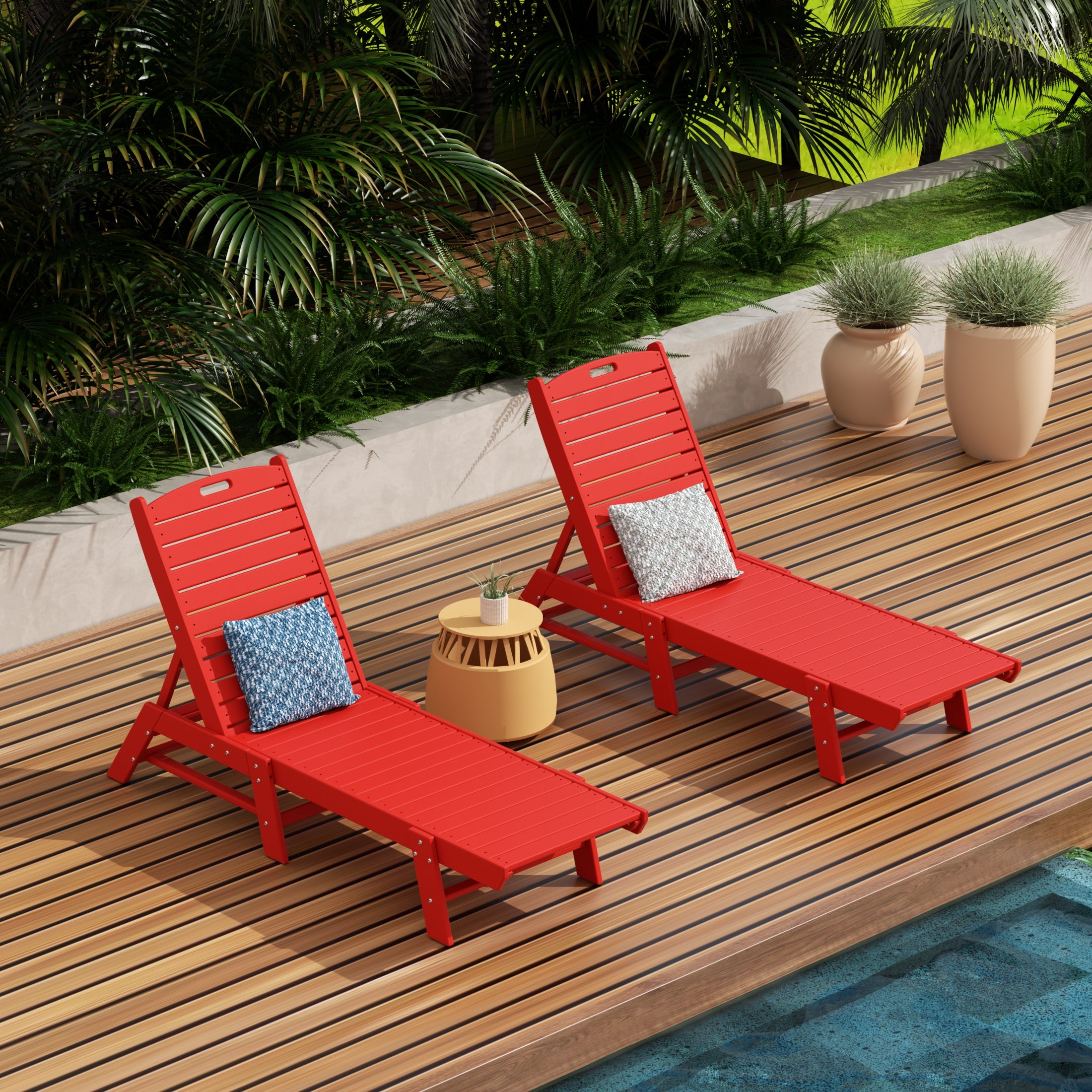 Malibu Poly Reclining Outdoor Patio Chaise Lounge Chair Adjustable (Set of 2)