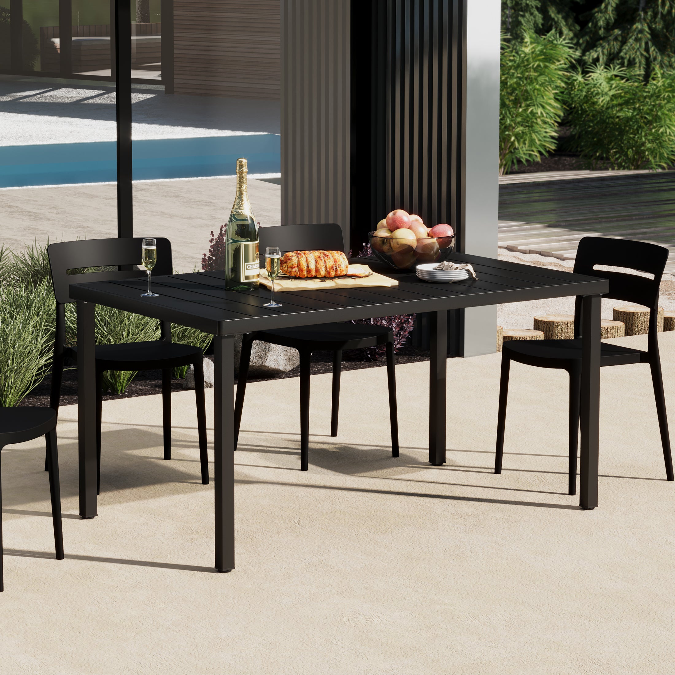 Playa 59" Iron Metal Outdoor Rectangular Patio Dining Table For 6