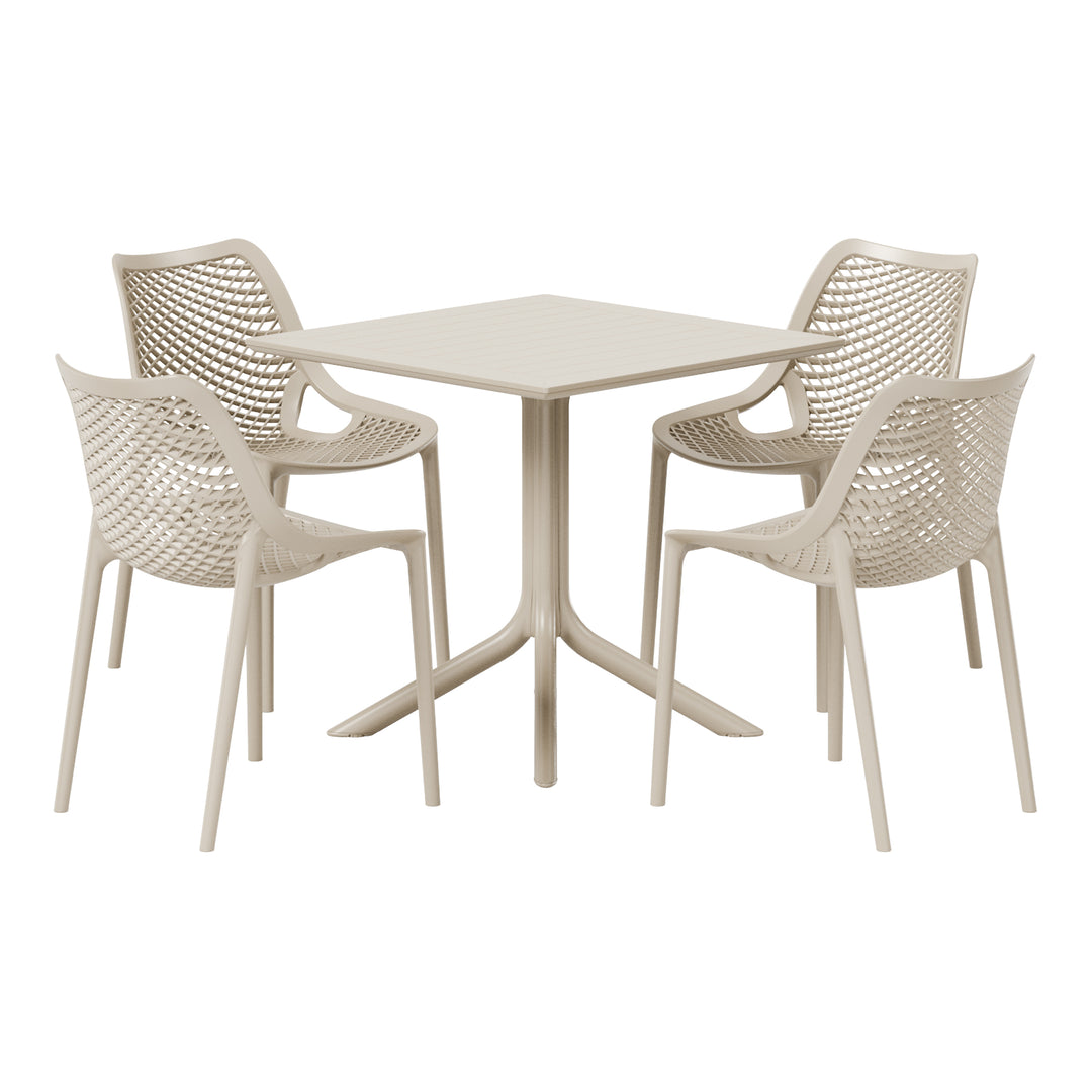 Playa 5-Piece Resin Square Patio Dining Table Set with Stackable Patio Dining Chairs
