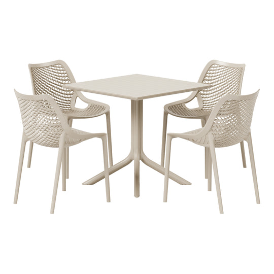 Playa 5-Piece Resin Square Patio Dining Table Set with Stackable Patio Dining Chairs