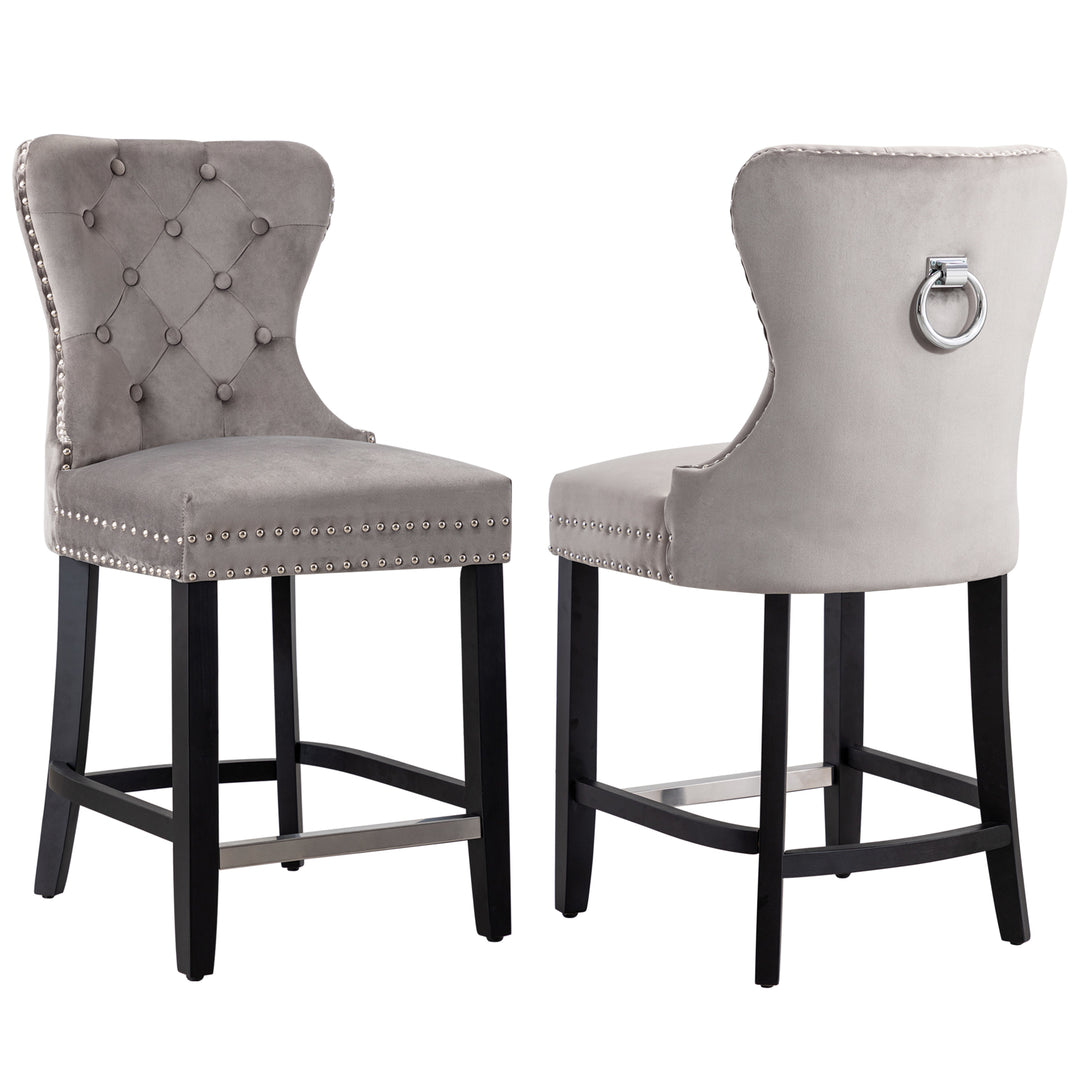 Wordford 24" Tufted Velvet Counter Stool (Set of 2), Black