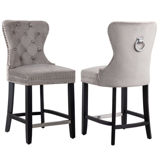 Wordford 24" Tufted Velvet Counter Stool (Set of 2), Black