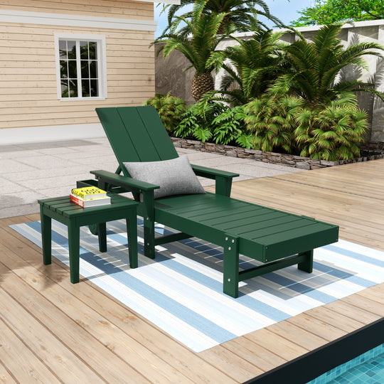 Ashore Modern Reclining Chaise Lounge with Side Table 2-Piece Set