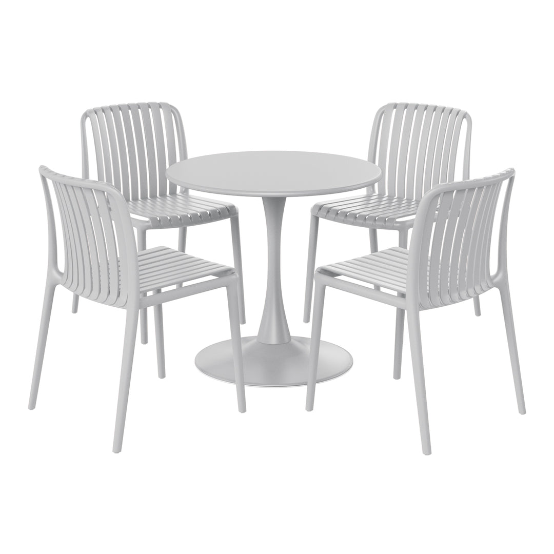 Playa 5-Piece Outdoor Metal Dining Table Set And Stackable Resin Patio Chairs