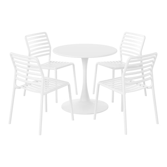 Playa 5-Piece Outdoor Indoor Metal Patio Dining Table Set With Stackable Plastic Patio Side Chairs