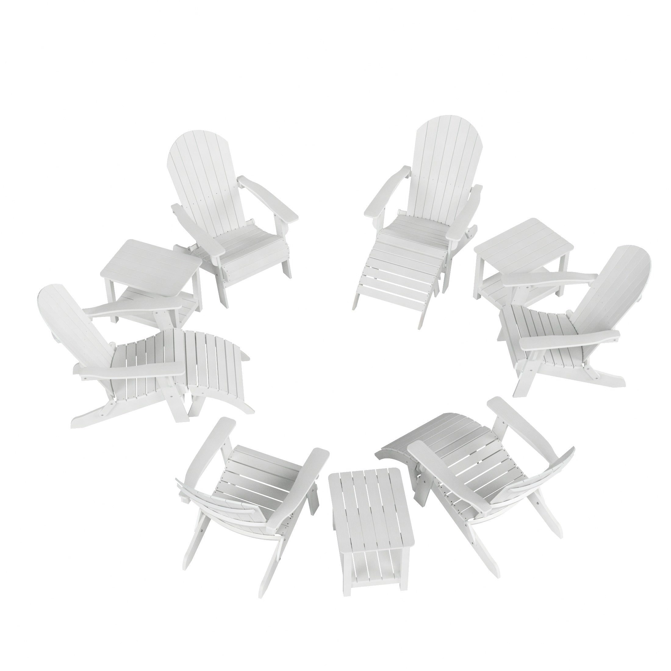 Tuscany 6 Person Folding Adirondack Seashell With Side Table and Folding Ottoman