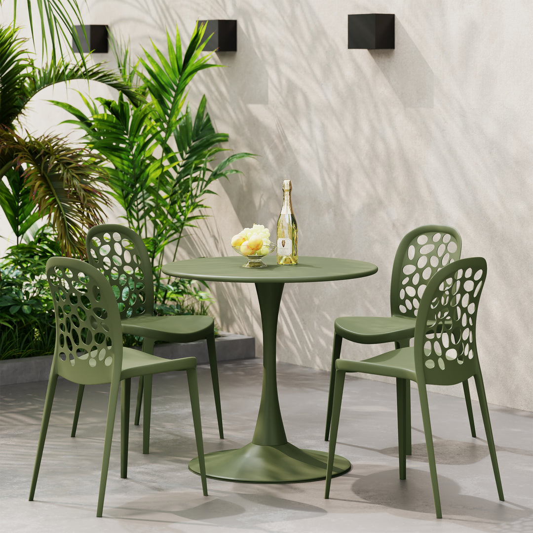 Playa 5-Piece Outdoor Indoor Metal Patio Dining Table Set With Stackable Polypropylene Patio Side Chairs