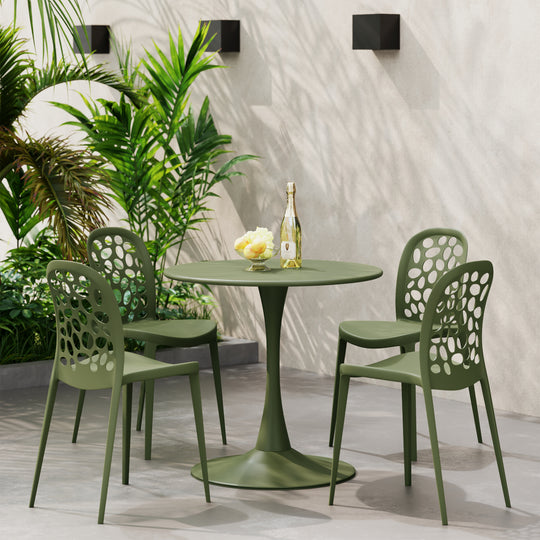 Playa 5-Piece Outdoor Indoor Metal Patio Dining Table Set With Stackable Polypropylene Patio Side Chairs