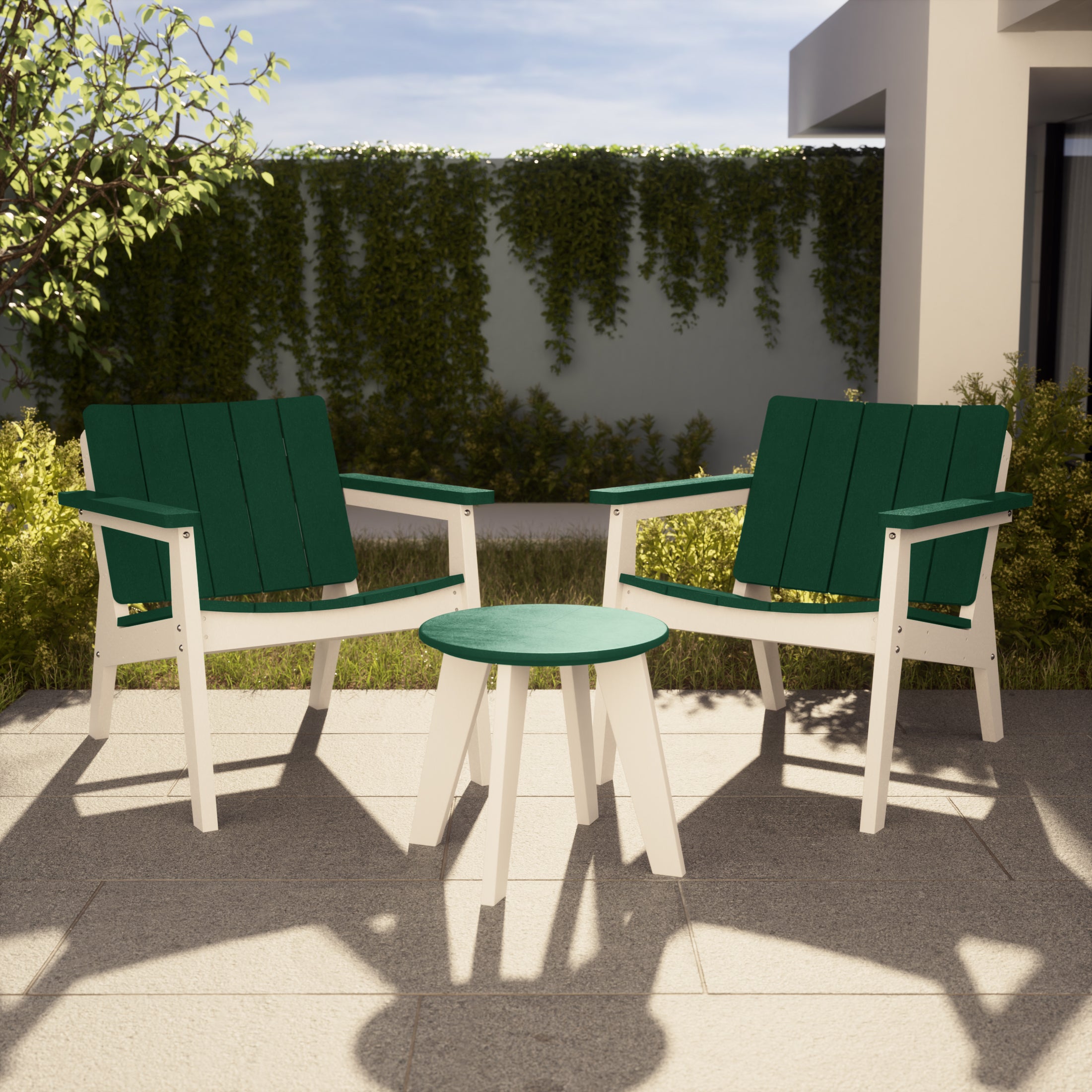 Pacifica 3-Piece Outdoor HDPE Conversation Set with Deep Seating Chairs and Round Side Table