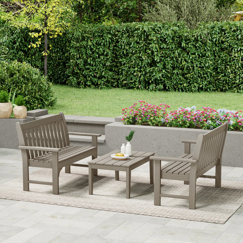 Malibu 3-Piece HDPE Outdoor Patio Furniture Couch and Coffee Table Set