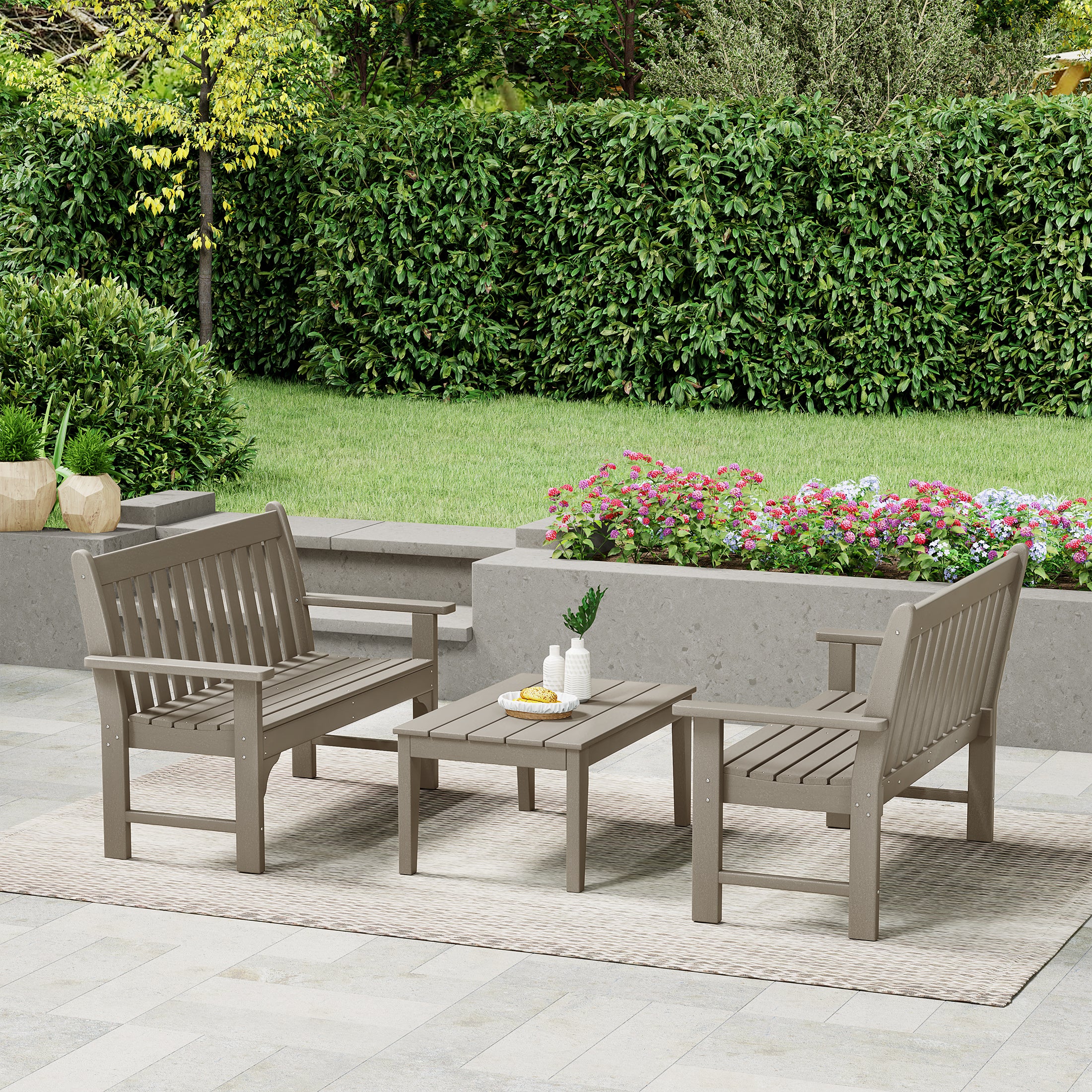 Malibu 3-Piece HDPE Outdoor Patio Furniture Couch and Coffee Table Set