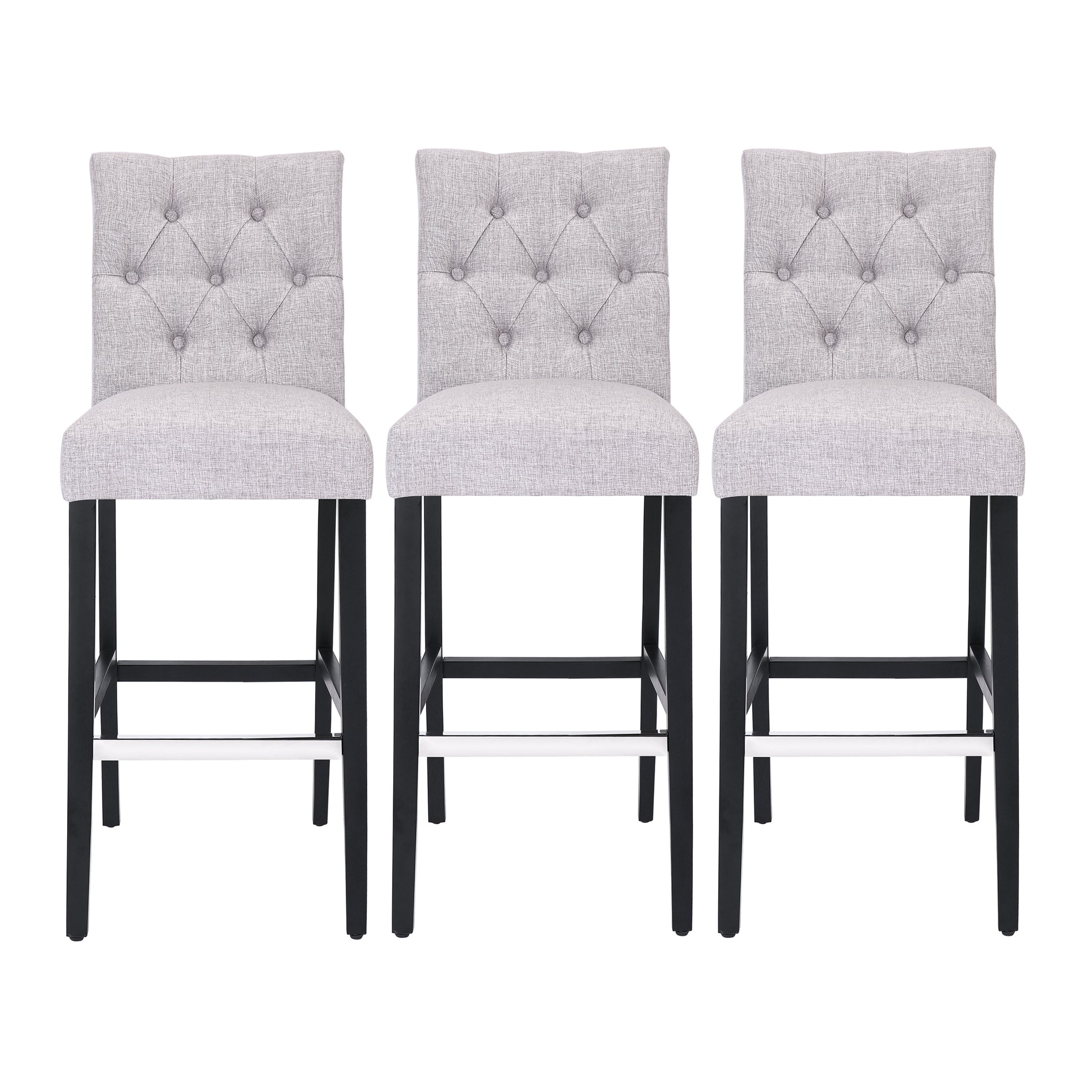 Hayes 29" Linen Fabric Tufted Bar Stool (Set of 3), Black