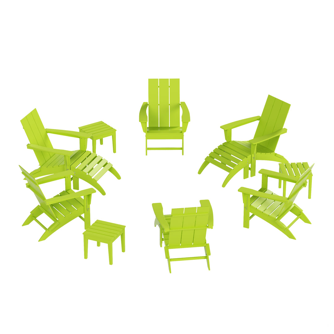 Ashore 12-Piece Modern Poly Folding Adirondack Chair with Ottoman and Side Table