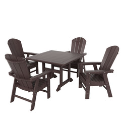 Malibu 5 Piece Outdoor Patio Dining Square Table and Curved Back Armchair Set