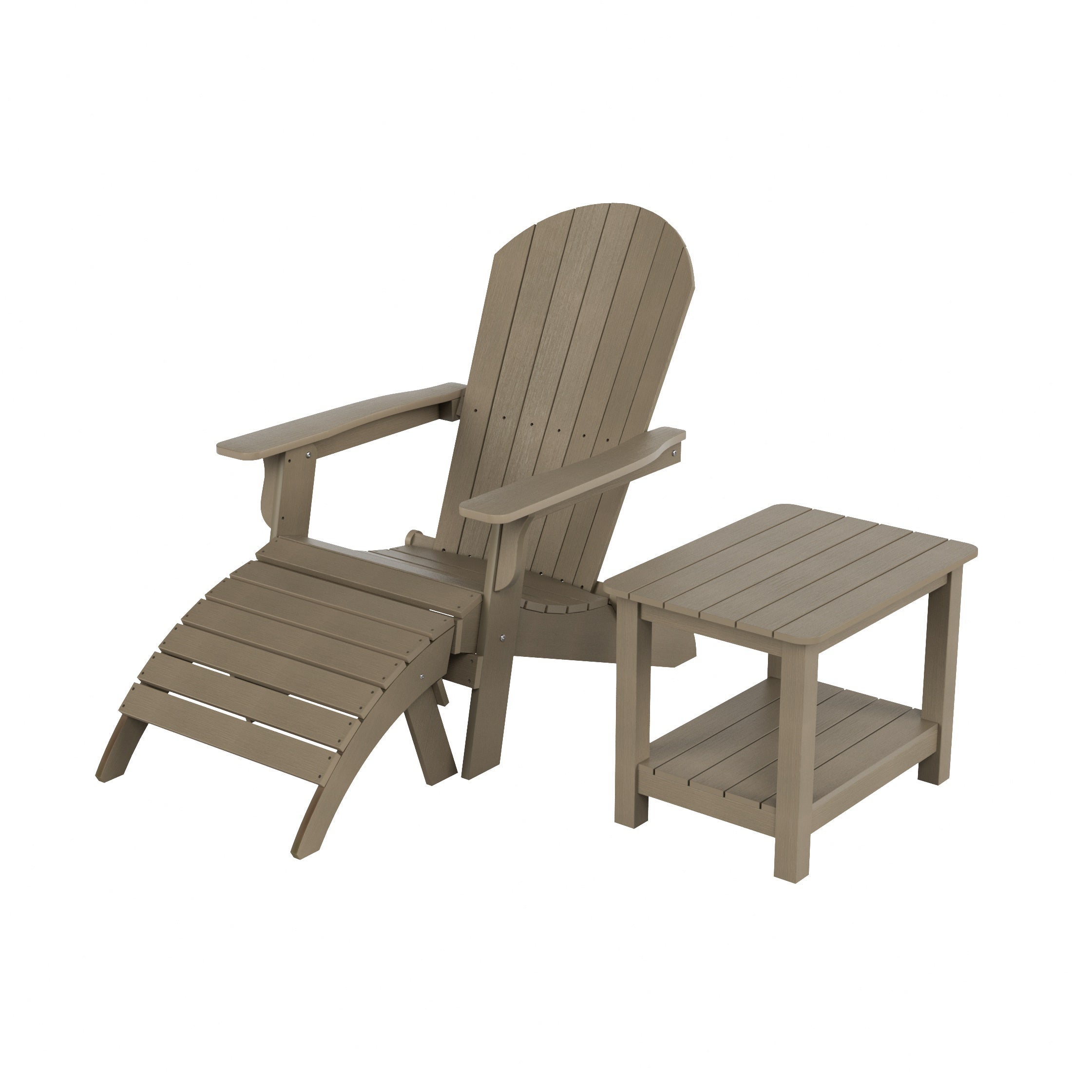 Tuscany 3-Piece HIPS Outdoor Folding Adirondack Seashell Chair With Folding Ottoman And Side Table