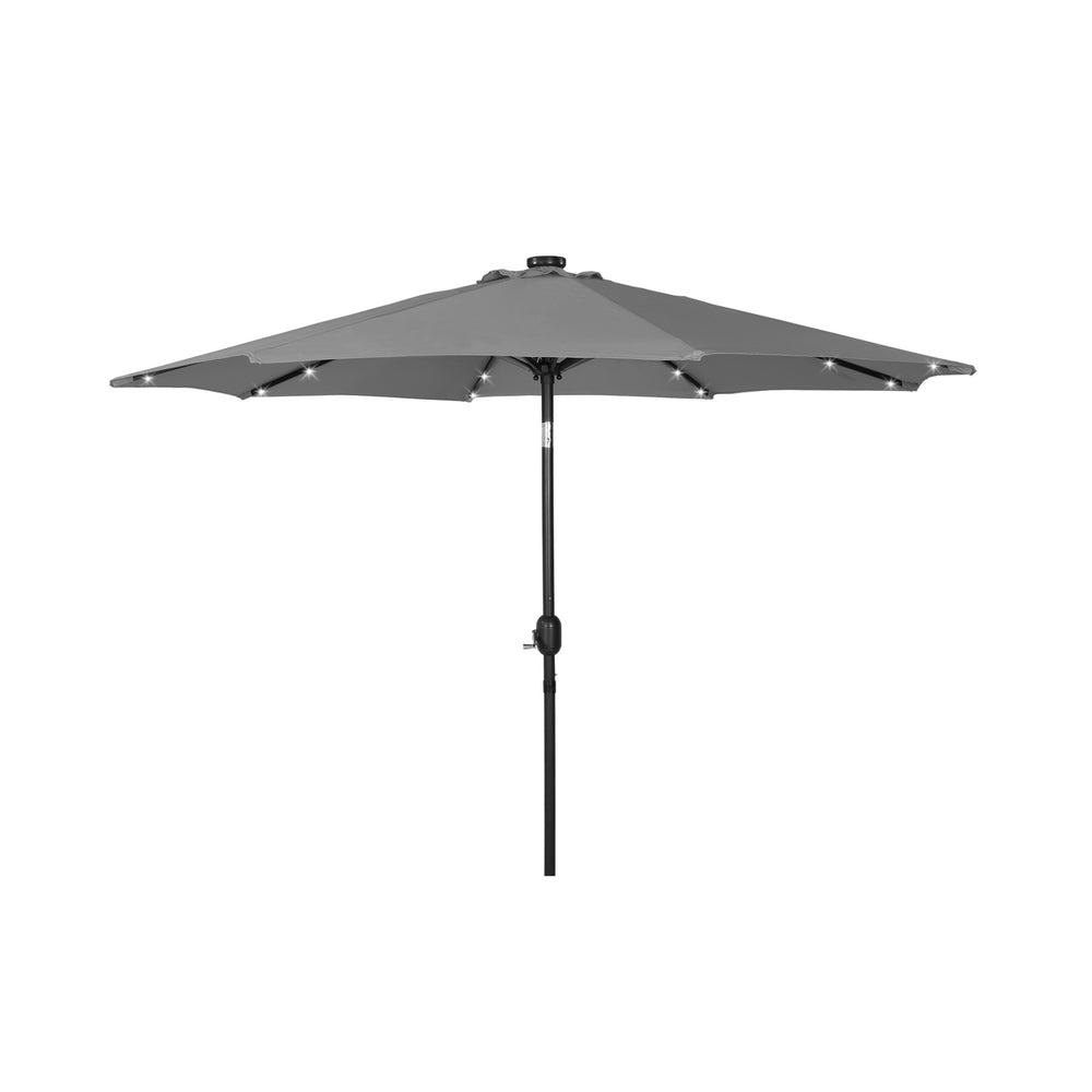 Cyrus 9 ft. Patio Solar Power LED Market Umbrella with Round Bronze Base