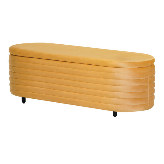 Phoebe 54" Wide Mid-Century Modern Upholstered Velvet Tufted Oval Storage Ottoman Bench